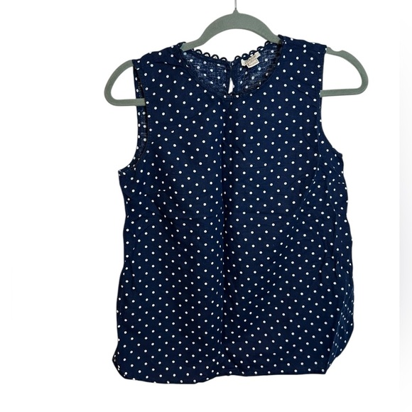 J.Crew Navy Blue Sleeveless Polka Dot Linen Blouse - Picture 1 of 5